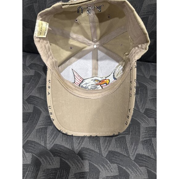Eagle Embroidered Beige Baseball Cap U.S.A. Design Adjustable Strap NRA America - Picture 5 of 7